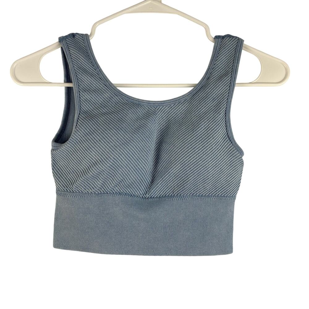 Harmony & Balance Sports Bra Women’s XS Ribbed Slate Blue Built in Cups Active